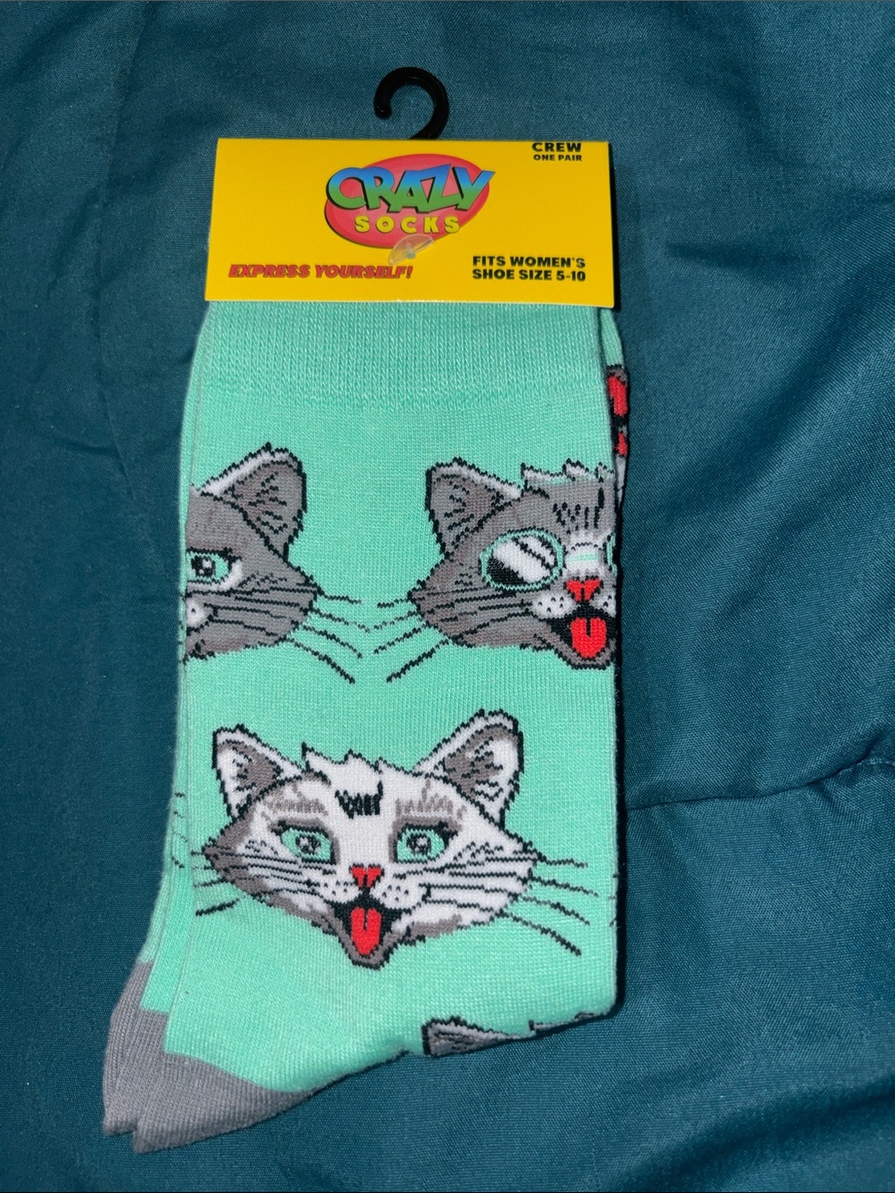 Crazy Socks cool & Crazy cats Women's Mint Green Women 5 - 10